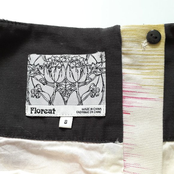 Floreat Anthropologie Scythed Lawns Ruffled Skirt Pink Yellow Size 8 - Picture 3 of 13